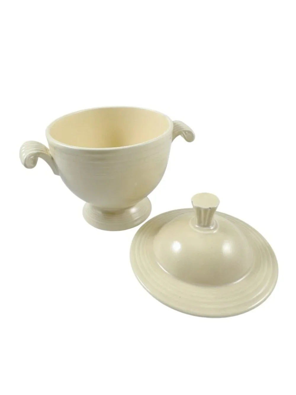 Fiesta Old Ivory Cream Stick Handle Creamer and Lidded Sugar Bowl Vintage 1940s